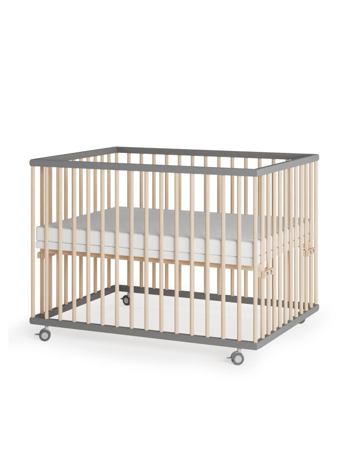 Sämann Laufgitter mit Matratze SleepPlus Lattenrost Sprossen grau/natur Premium