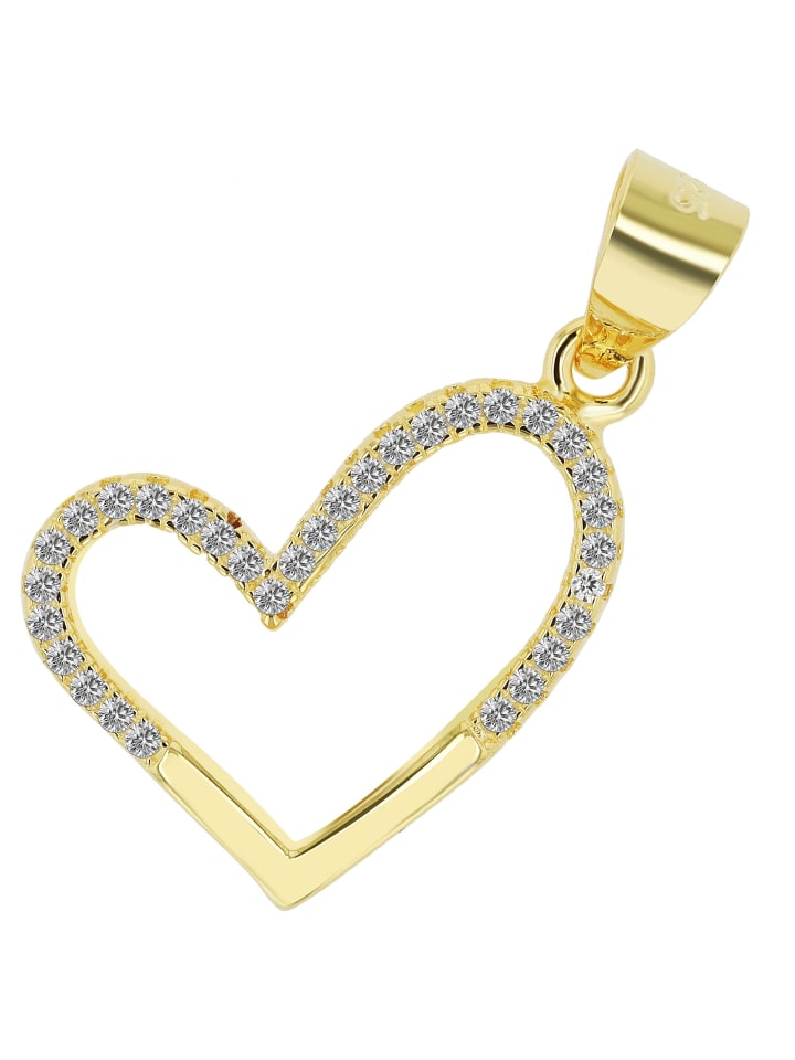 Damen Anhänger Herz aus 925 Silber mit Zirkonia in gold