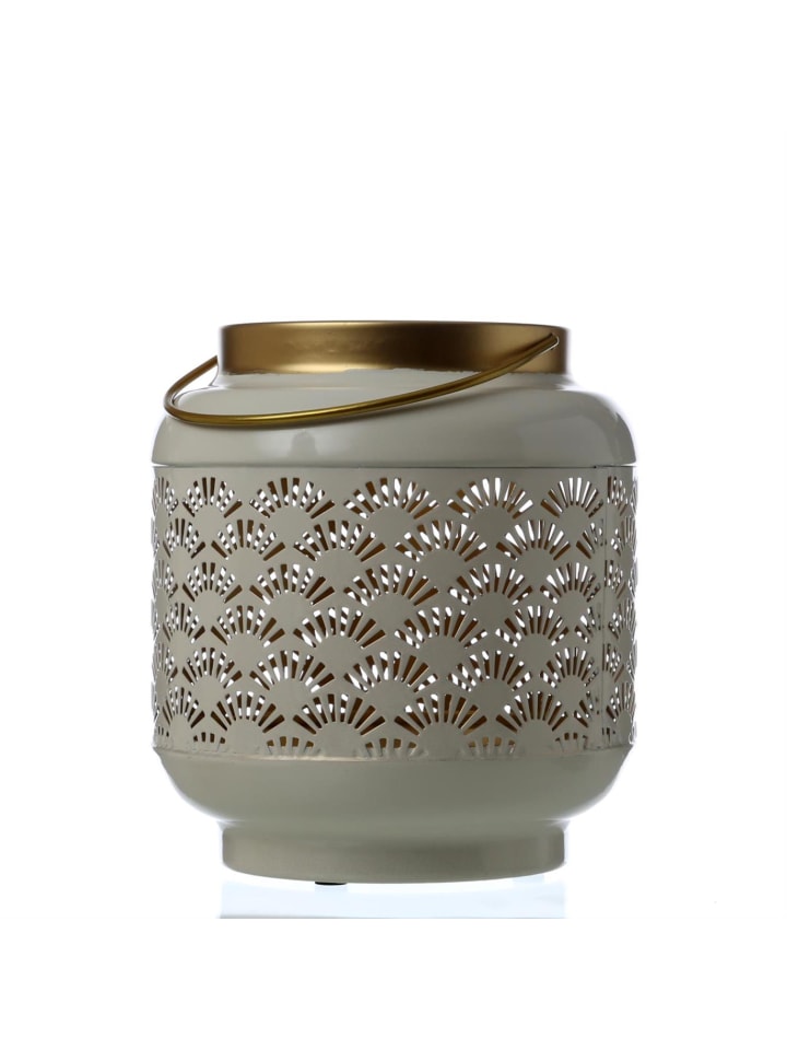 Windlicht/Laterne mit Muster in creme/gold - H: 20cm