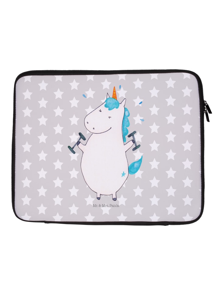 Laptop Tasche Einhorn Fitness ohne Spruch in Grau Pastell
