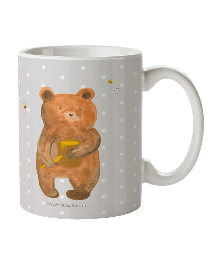 Kaffeetasse Bär Honig ohne Spruch in Grau Pastell