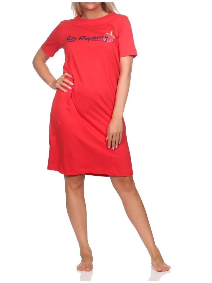Kurzarm Nachthemd Frontprint - 85568 in rot