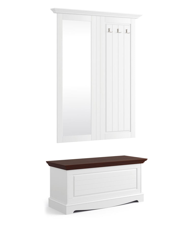 Garderoben-Set Belluno Elegante Kiefer weiß lackiert / Nussbaum 111 / 44 / 133cm