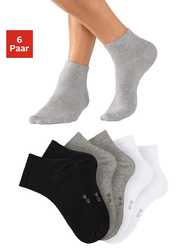Kurzsocken in 2x schwarz, 2x grau-meliert, 2x weiß