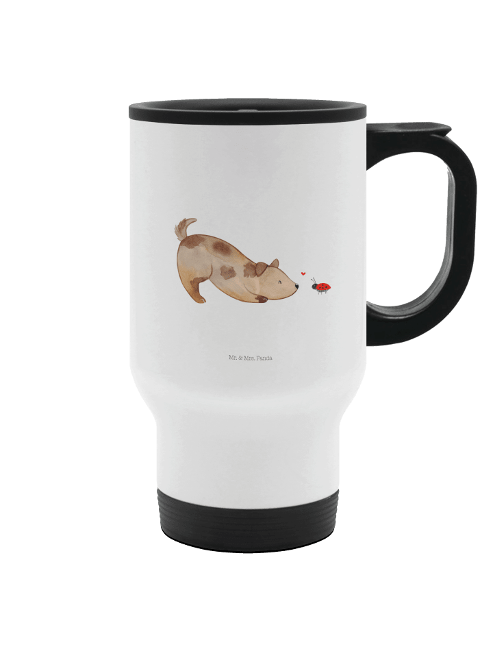 Thermotasse Hund Marienkäfer ohne Spruch in Weiß
