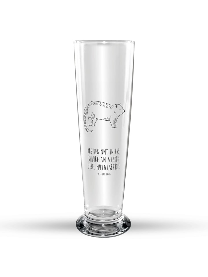 Altbierglas Nasenbär mit Spruch in Transparent