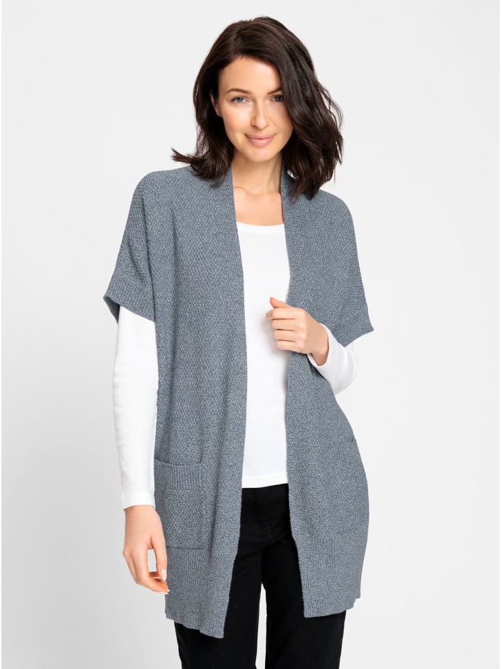 Long-Strickjacke in rauchblau-meliert