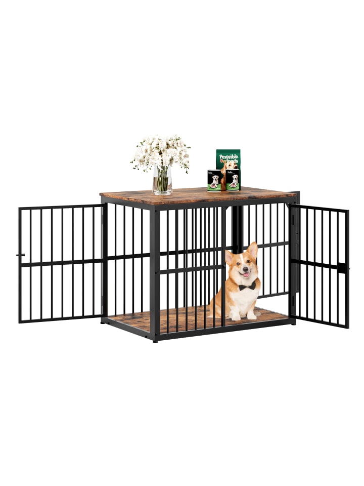Hundekäfig in Retro Braun 84x56x66 cm mit 3 Türen modular als Sideboard für Wohnzimmer