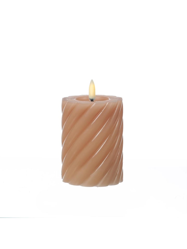 LED Kerze TWIST Echtwachs gedreht flackernd H: 12,5cm in altrosa