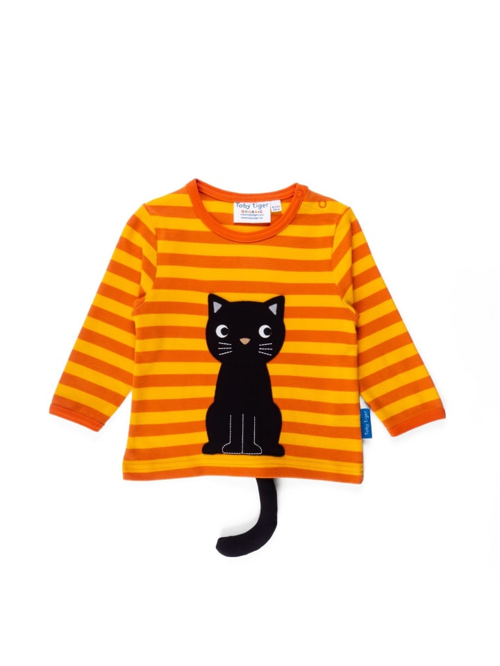 Langarmshirt mit Katzen Applikation in orange