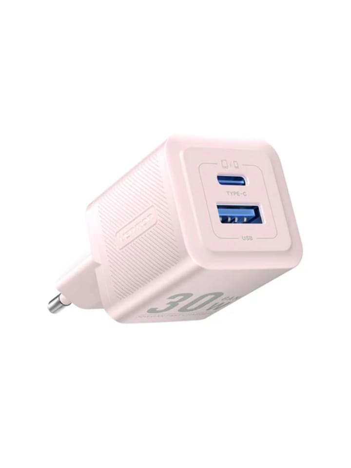 Wandladegerät mit 2 Anschlüssen 30W USB-A, USB-C GaN Ladegerät in Pink