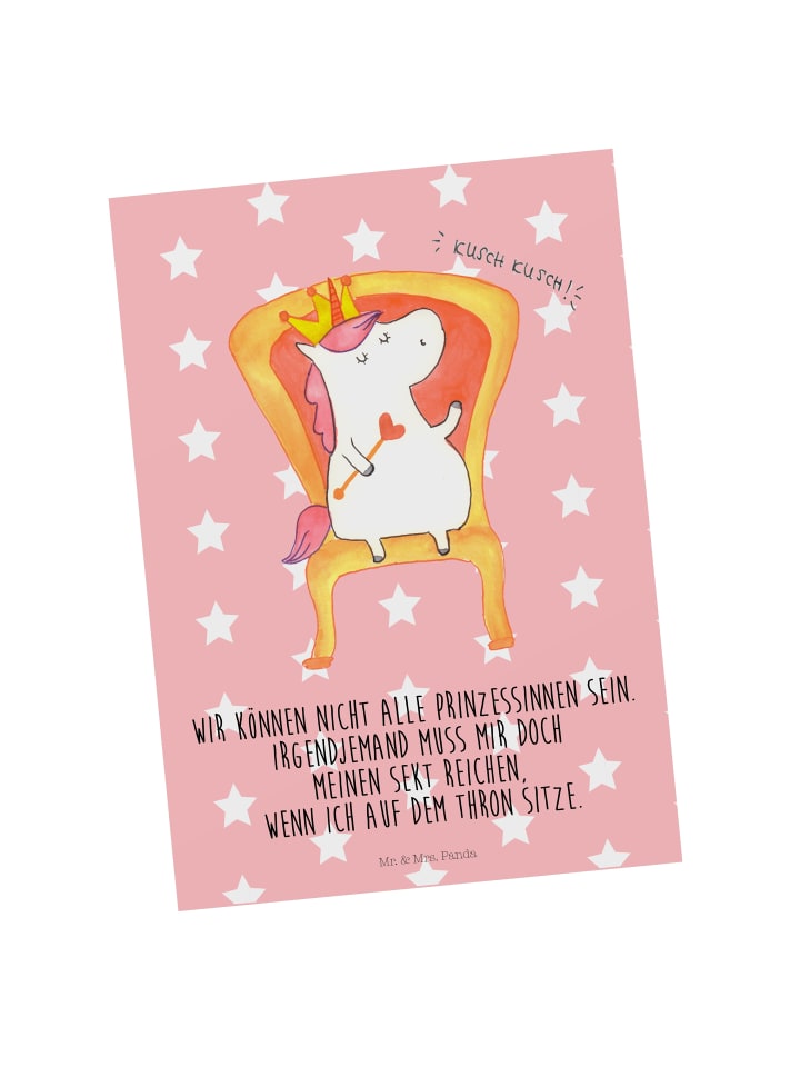 Postkarte Einhorn König mit Spruch in Rot Pastell