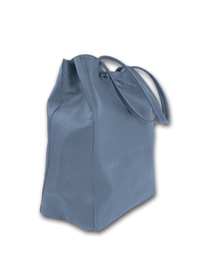 Leder Shopper, Schultertasche Toscanto Tasche blau ca. 28cm