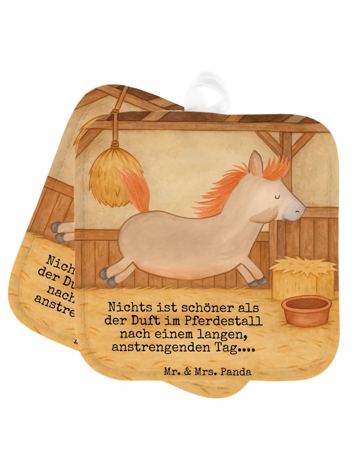 Topflappen Pferd Springen Design mit Spruch in Weiß