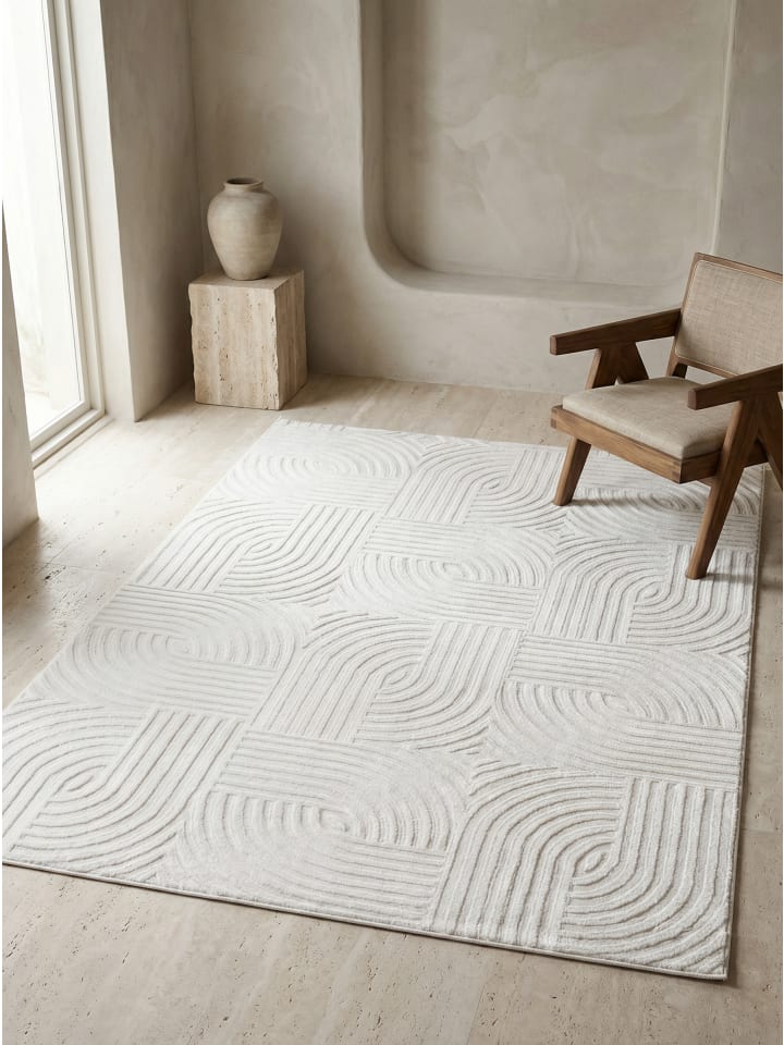 Teppich Kurzflor Waschbar 3D ILLER Strapazierfähig OEKO-TEX in Creme