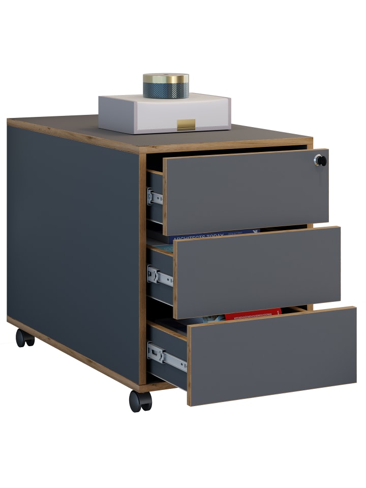 Holz Rollcontainer Bürocontainer Salia 3 Schublade in Anthrazit