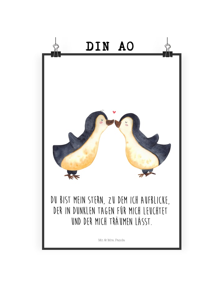 Poster Pinguin Liebe mit Spruch in Weiß