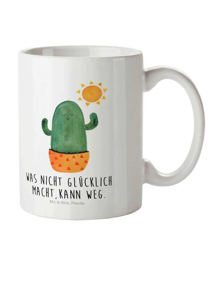 Haferl Kaktus Sonne mit Spruch in Weiß