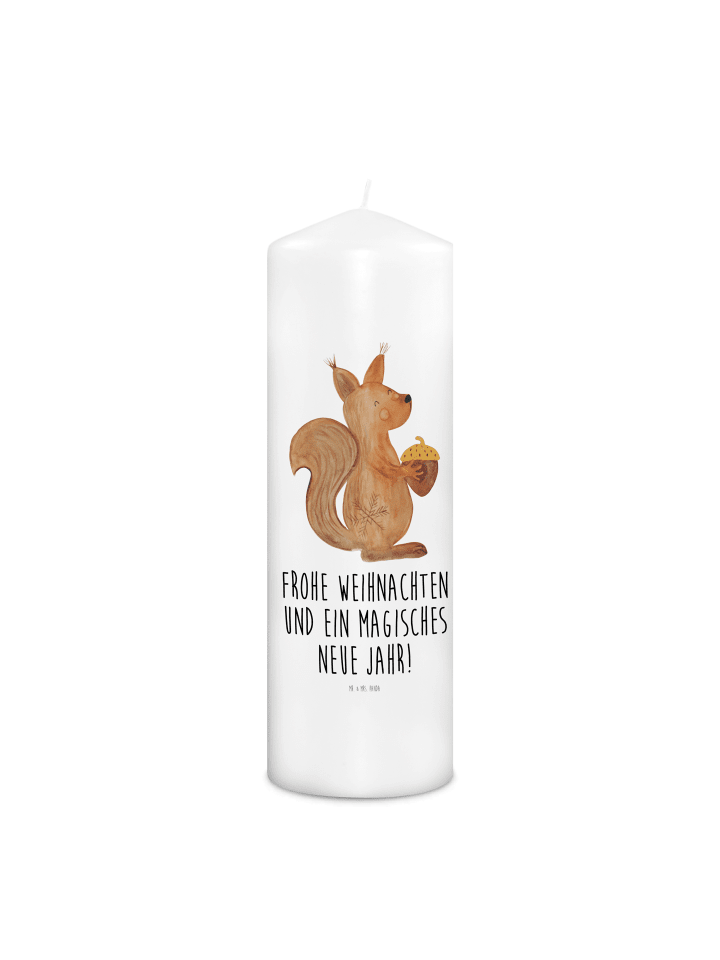 Kerze Eichhörnchen Weihnachten mit Spruch in Weiß