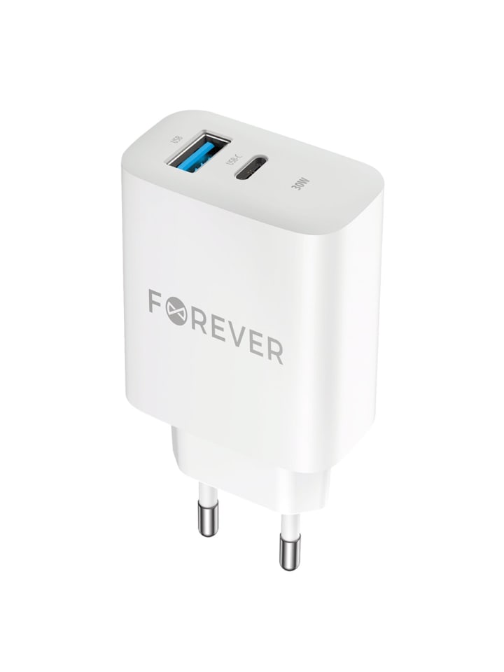 Forever TC-07-30AC PD QC Ladegerät 1x USB-C 1x USB 30W weiß