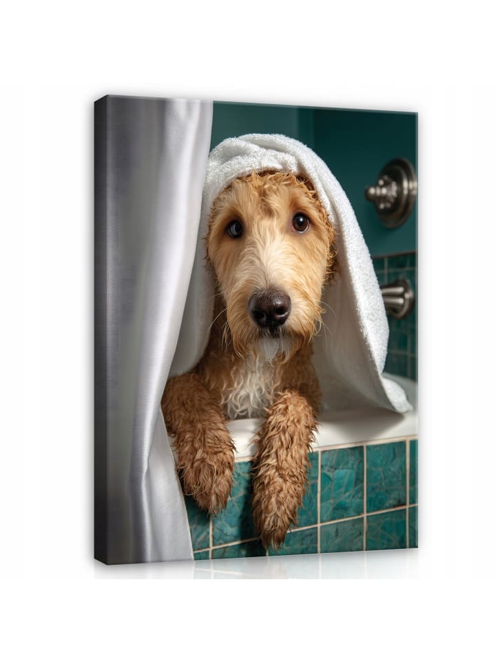 Leinwandbild Hund in Grün