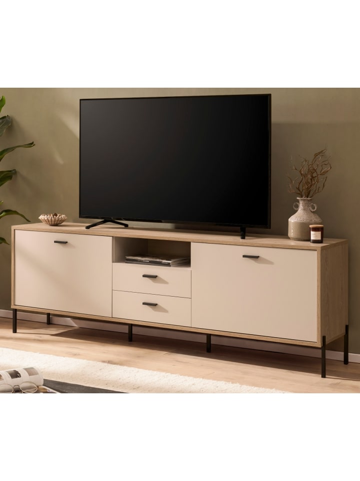 TV-Lowboard in kaschmir und Eiche 195 x 64 cm, TV Unterteil mit Soft-Close