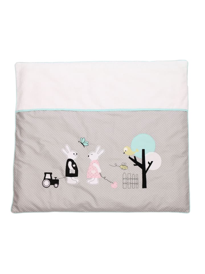 Bezug für Wickelunterlage "HASENFREUNDE&Co." in Grau/Weiß - (L) 75 x (B) 85cm
