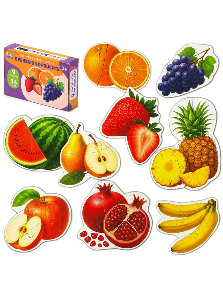 Puzzle Ab 2, Früchte & Beeren, Kinderpuzzle, 34 Teile, 9 Puzzles