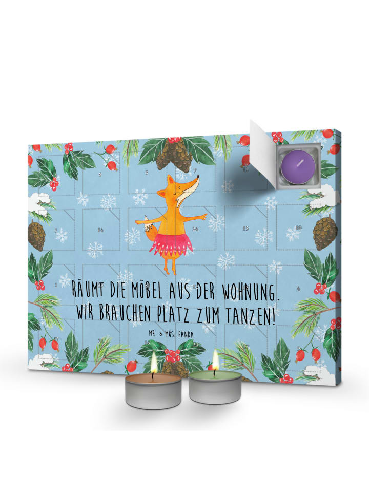 Adventskalender Fuchs Ballerina mit Spruch in Eisblau