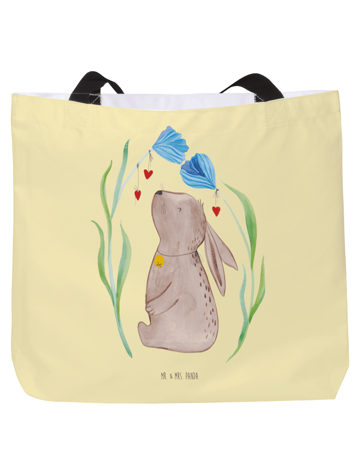 Stofftasche Hase Blume ohne Spruch in Gelb Pastell