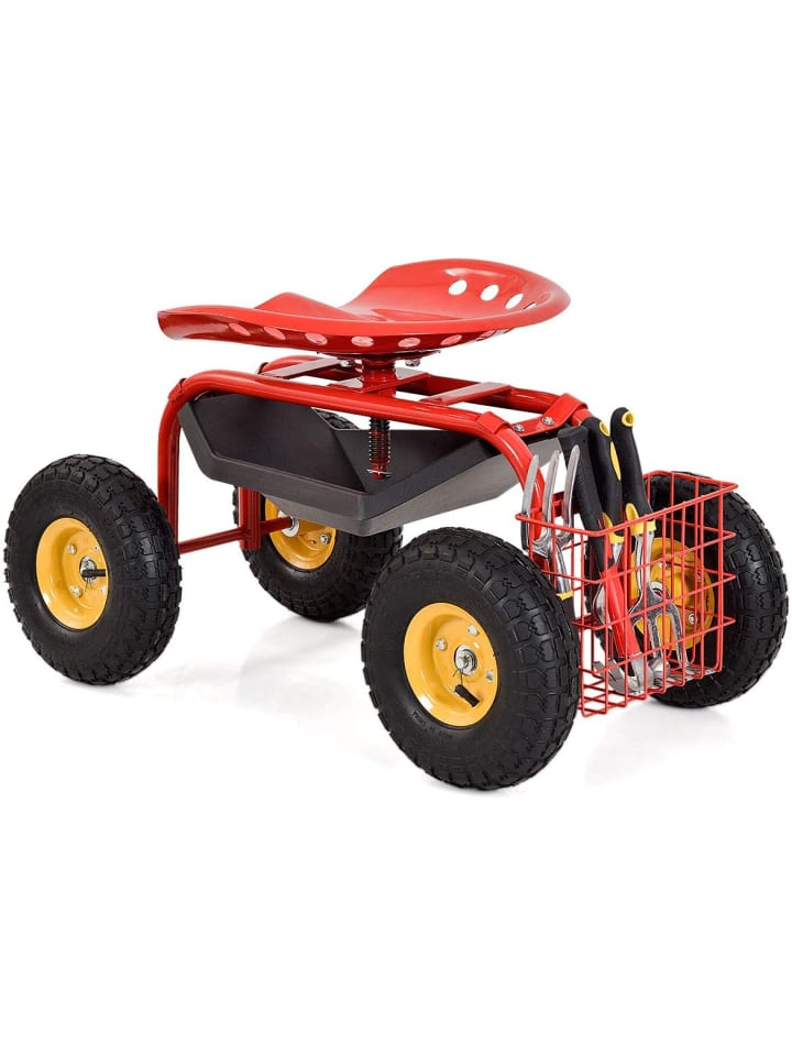 Gartensitz mit Rollen drehbar in Rot