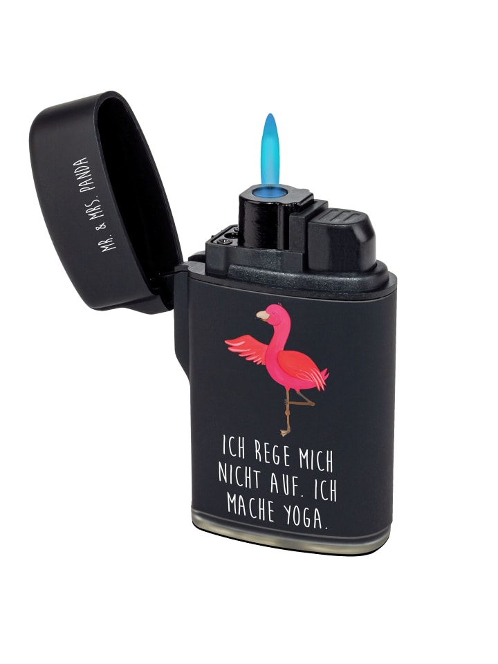 Feuerzeug Flamingo Yoga mit Spruch in Schwarz