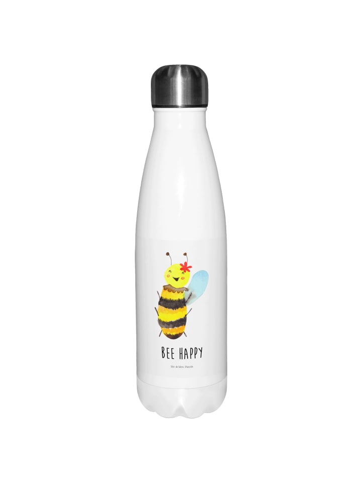 Wasserflasche Biene Happy mit Spruch in Weiß