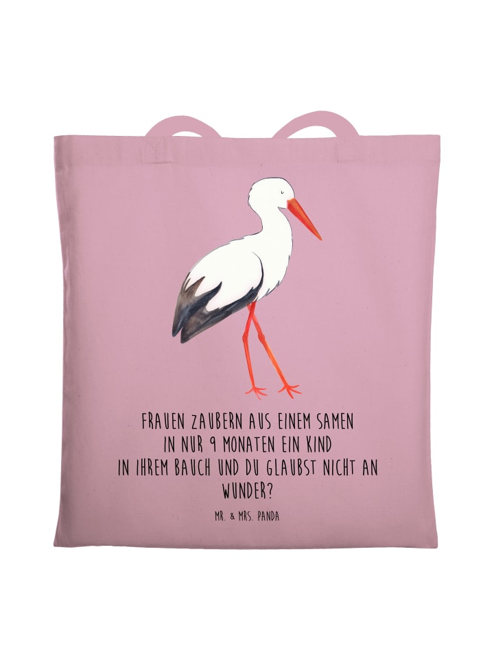 Tasche Storch mit Spruch in Rosa Pastell