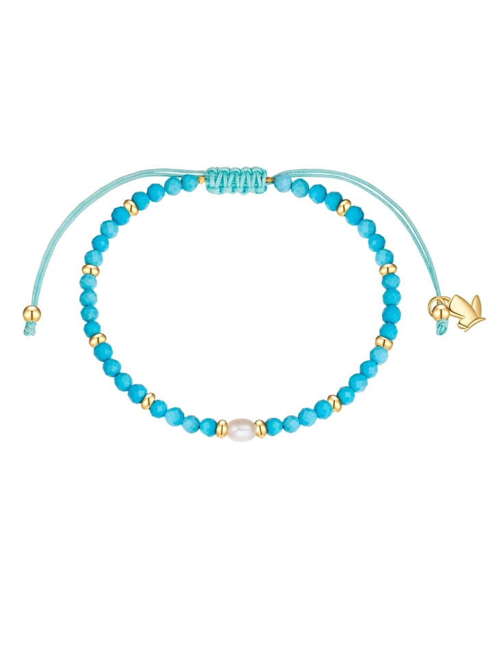 Armband aus Edelstahl mit Türkis (rek.) Süßwasser-Zuchtperle in gelbgold