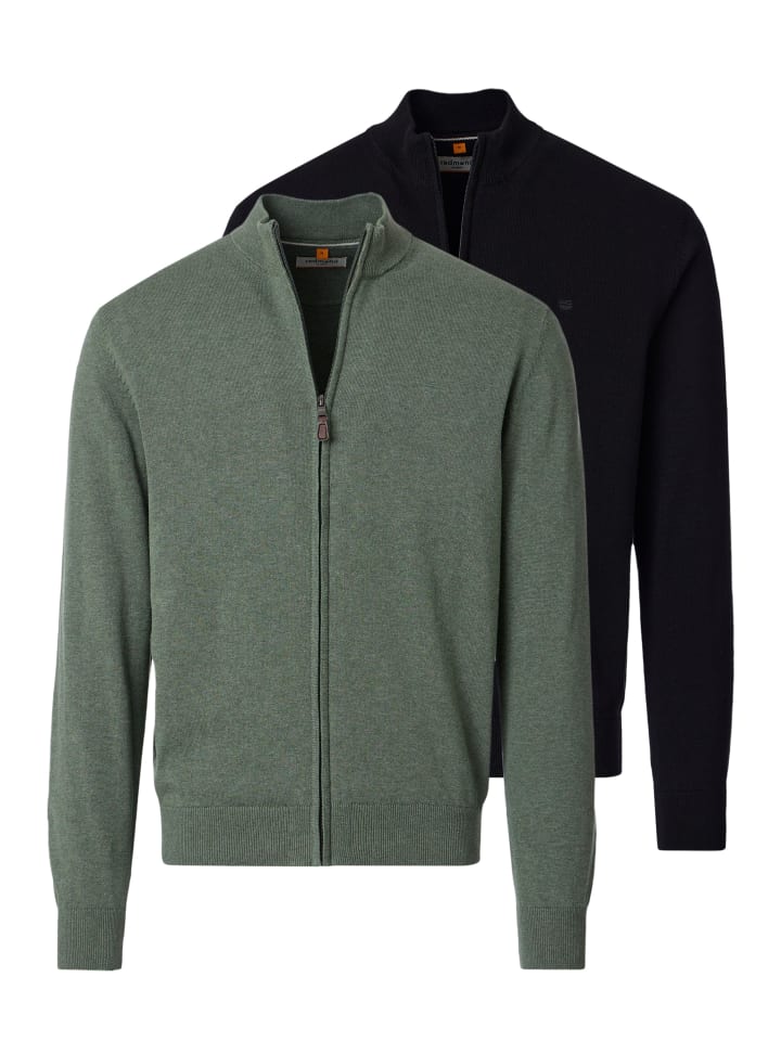 Strickjacke Basic in Dunkelgrün / schwarz