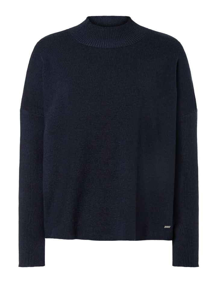 weiter Feinstrickpullover mit Rippenärmel in marine
