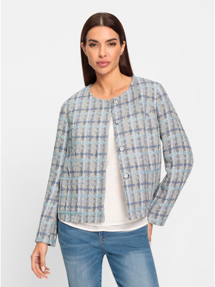 Bouclé-Blazer in sesam-hellblau-gemustert