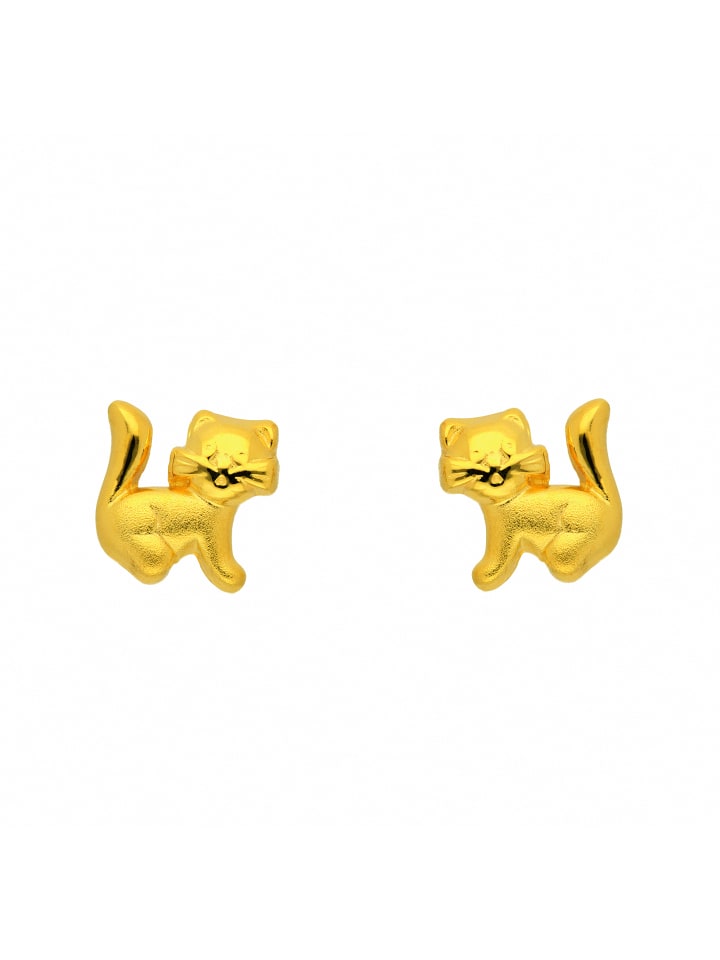 Damen 333 Gold Ohrringe / Ohrstecker Katze in gold