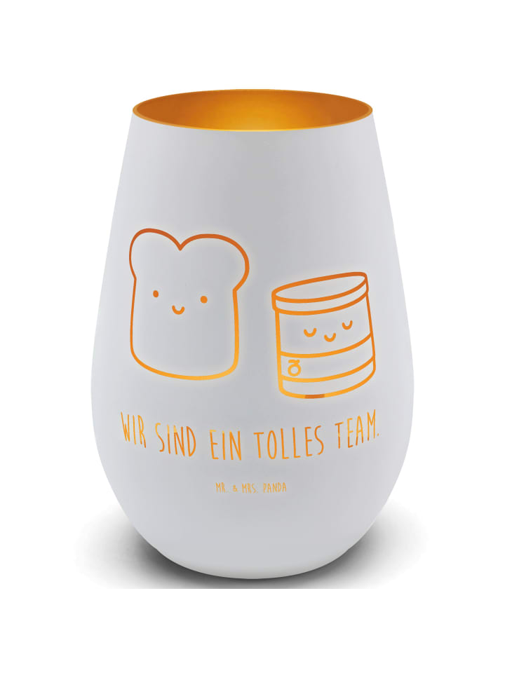 Glas Windlicht Toast Marmelade mit Spruch in Weiß