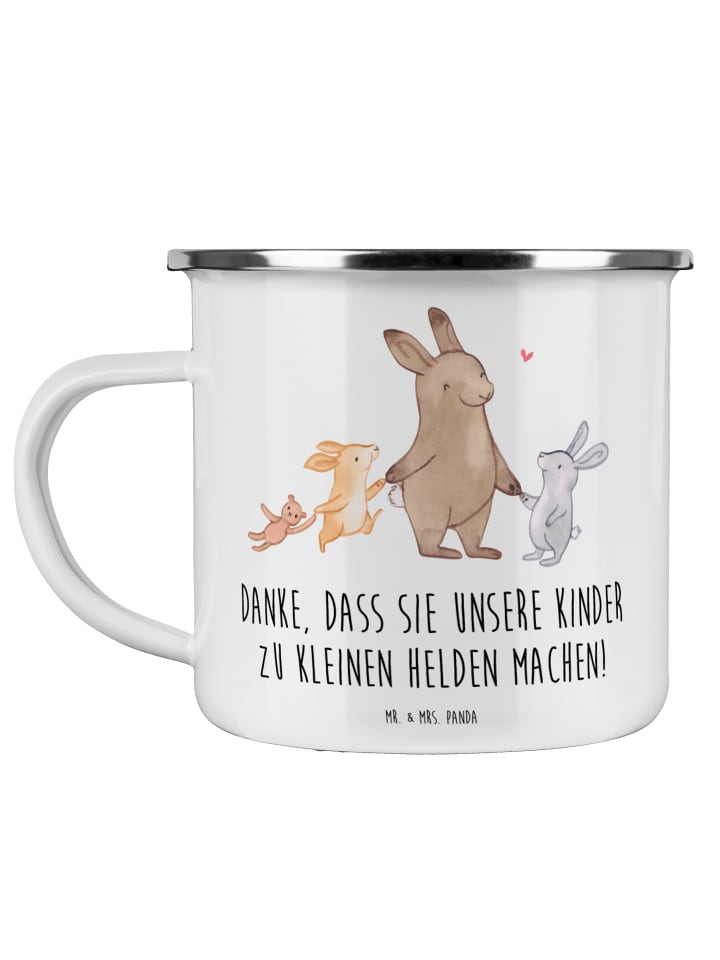 Camping Becher Erzieher Heldenmacher mit Spruch in Weiß