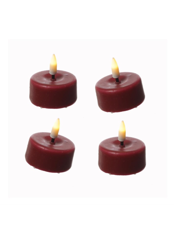 4x LED Mini Teelichter Mia flackernd mit Batterien D: 3,5cm in rot