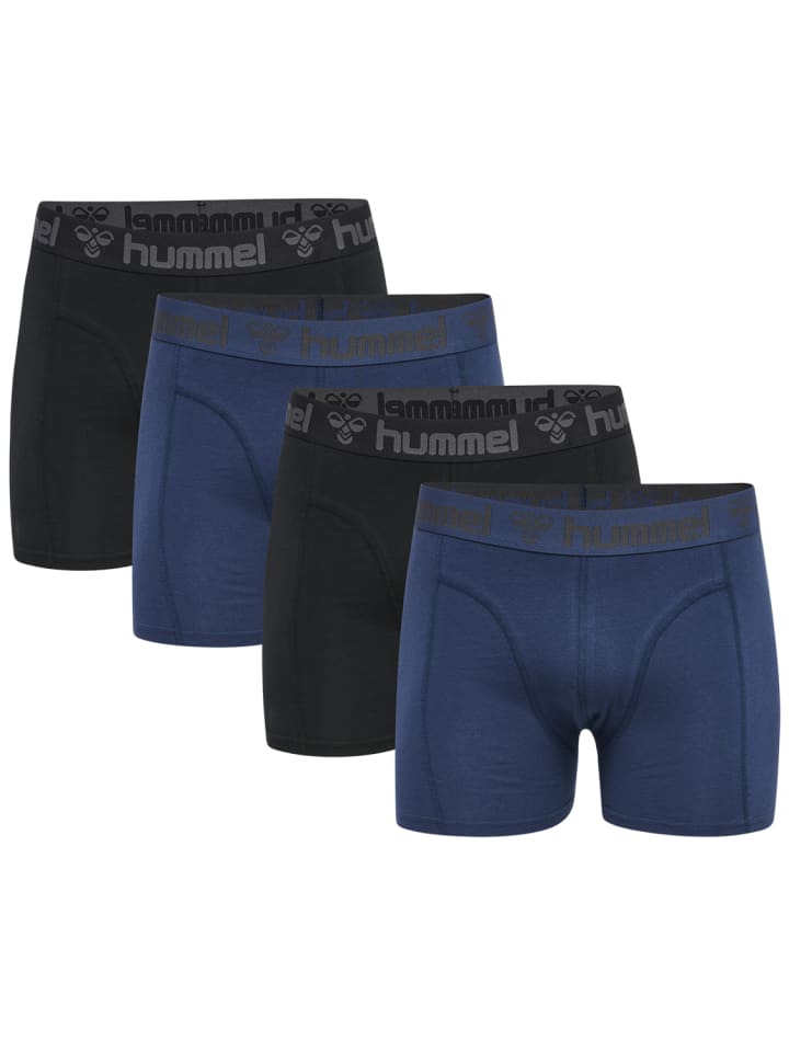 Boxershorts 4er-Pack elastischer Bund Jersey-Stoff in Blau-Schwarz
