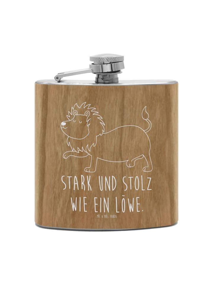 Hip Flask Sternzeichen Löwe mit Spruch in Braun