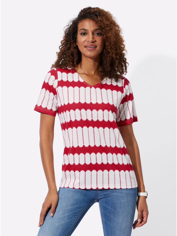 Shirt in rot-ecru-bedruckt