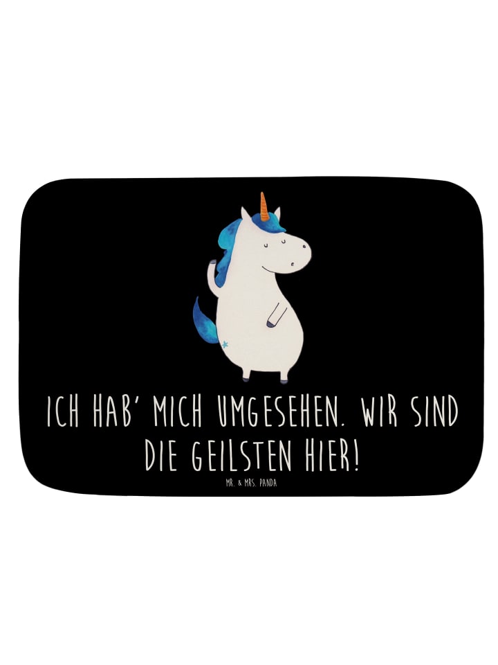 Badteppich Einhorn Mann mit Spruch in Schwarz
