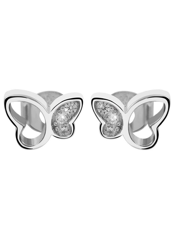 Kinder Ohrstecker Schmetterling aus 925 Silber mit Zirkonia in silber