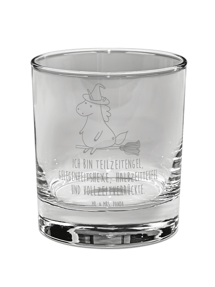 Whiskey Glas Einhorn Hexe mit Spruch in Transparent