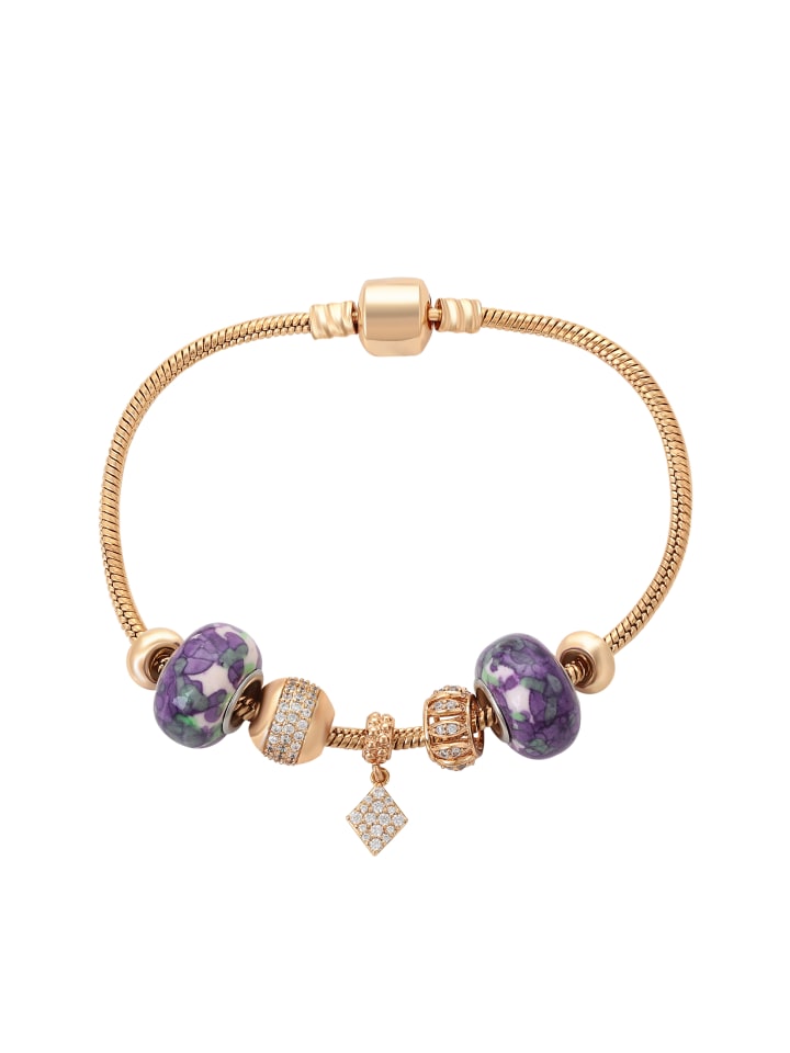 Women Snake Chain Bracelet With Charms in Rose Gold Violet