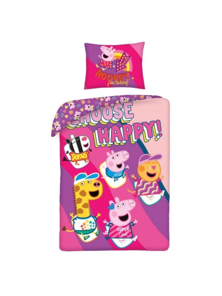 Peppa Pig Bettwäsche Set aus Baumwolle Bettdeckenbezug 140 × 200 in Mehrfarbig